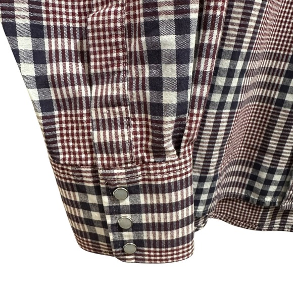 Wrangler Western Shirt Men Size XL Pearl Snap Wine Navy White Cowboy Long Sleeve - Picture 4 of 9